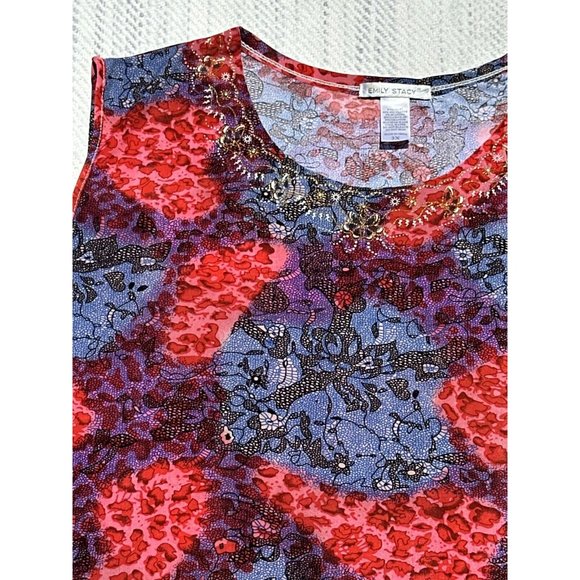 Emily Stacy Top Women Size 3 Extra Large Multicolor Floral Crew Neck Sleeveless - Picture 6 of 9